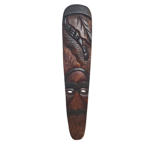 HAND CARVED WOOD TIKI MASK HAWAII JAMAICA EAGLE TOTEM - Picture 1 of 2